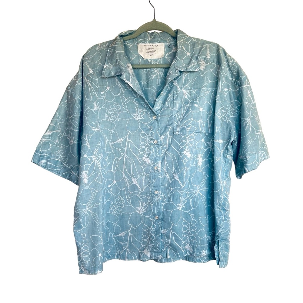 Acacia Swimwear Cotton Button up Demi shirt in Moorea Blue Floral